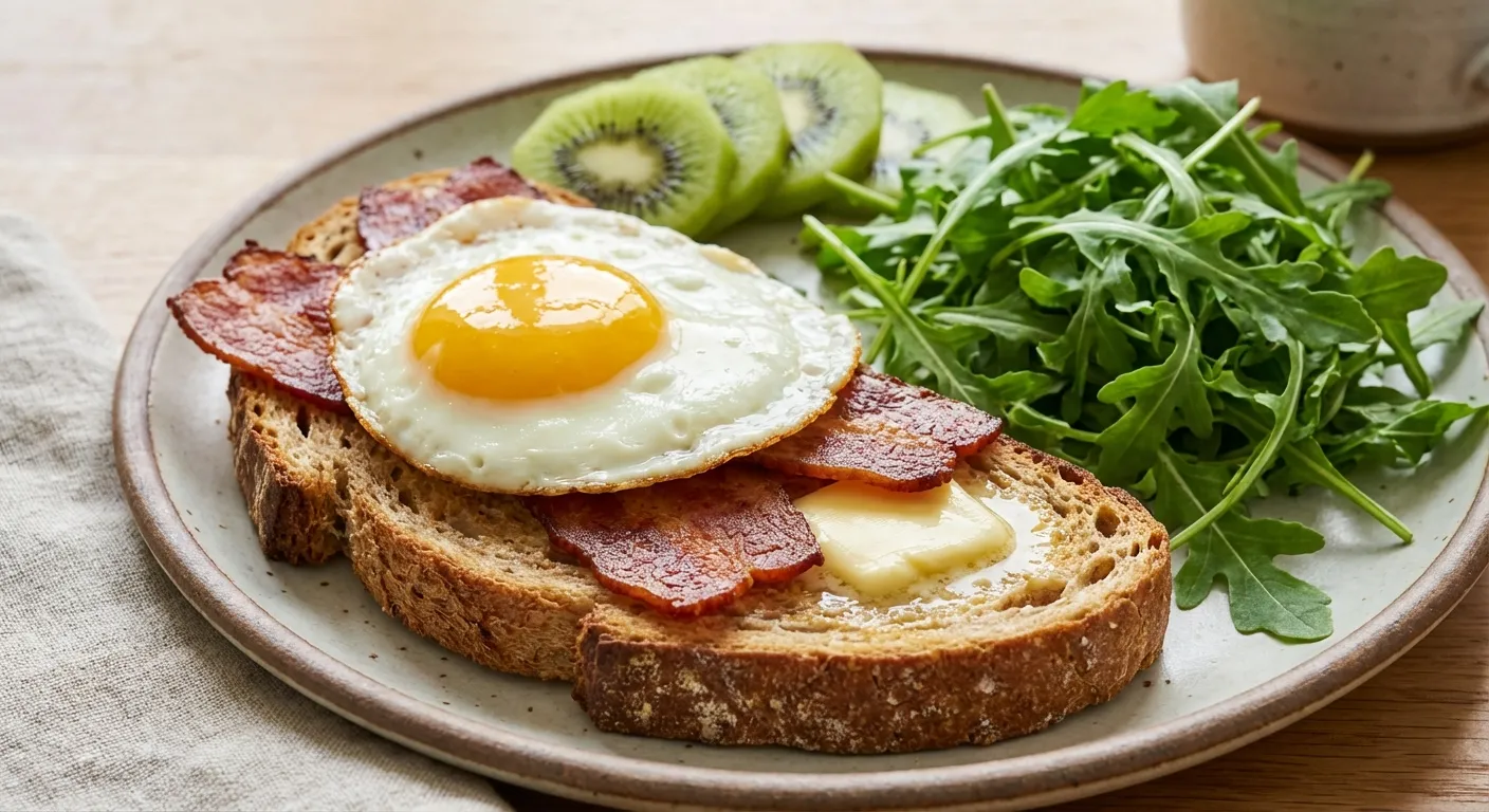 Tostada de desayuno con huevo y tocino