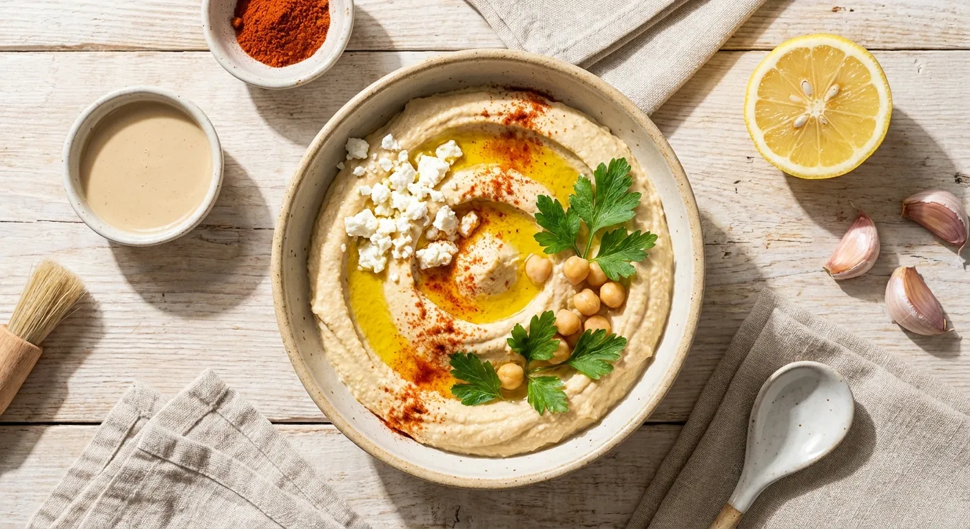 Tazón de hummus con queso feta