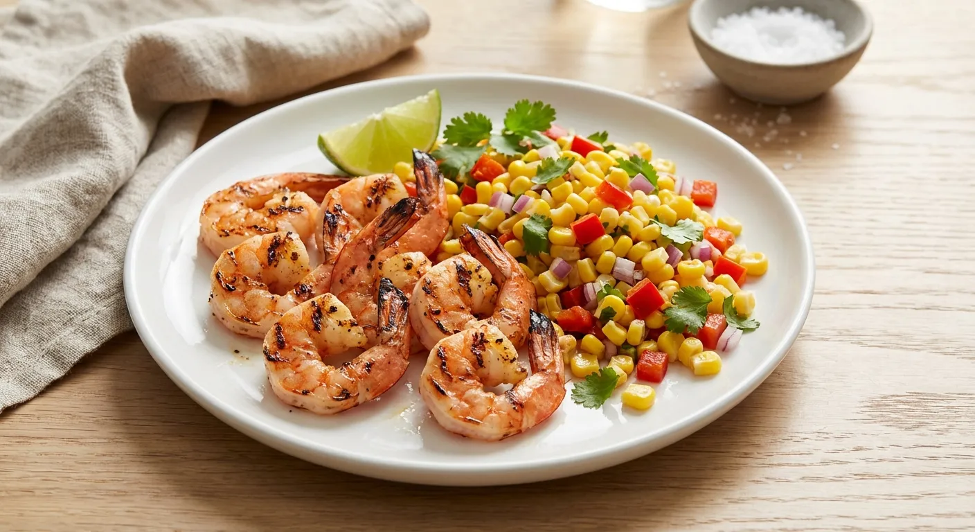 Camarones a la parrilla con salsa de maíz