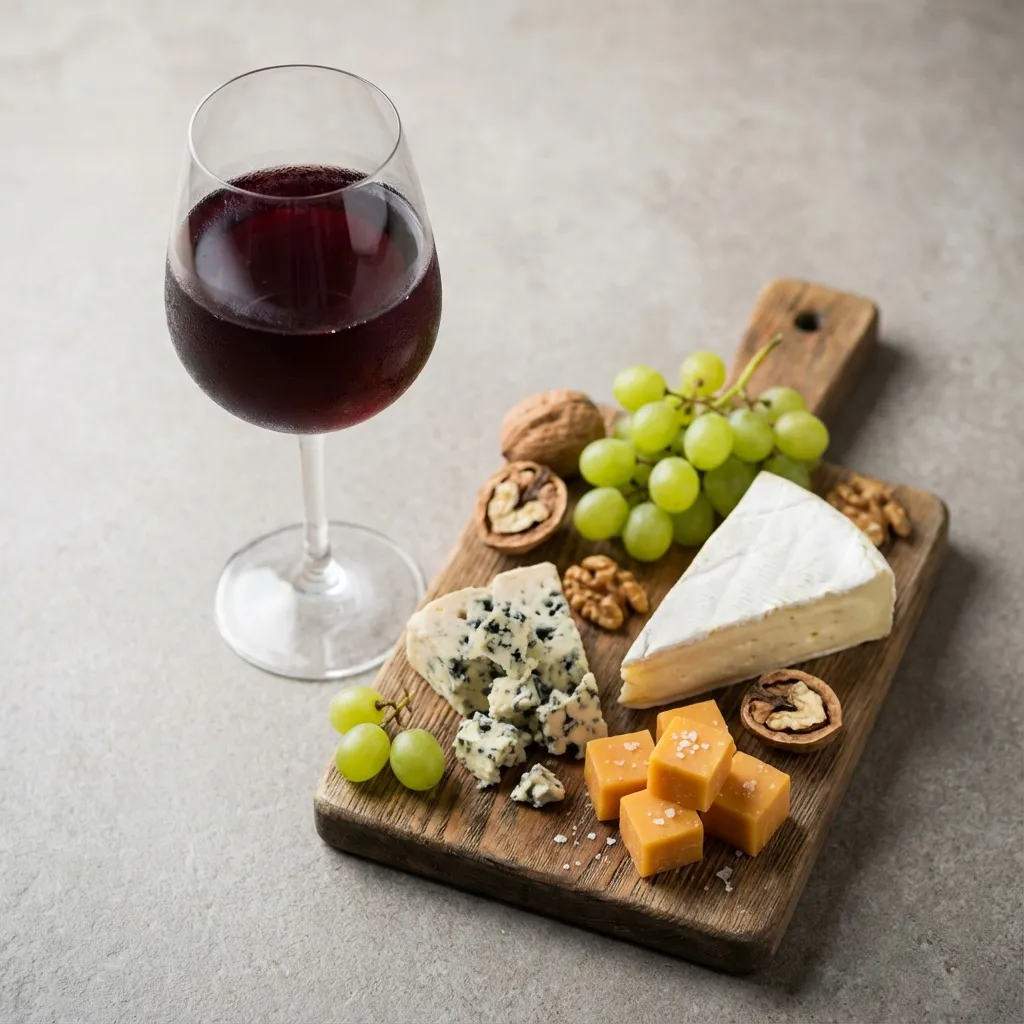 Copa de vino tinto y queso