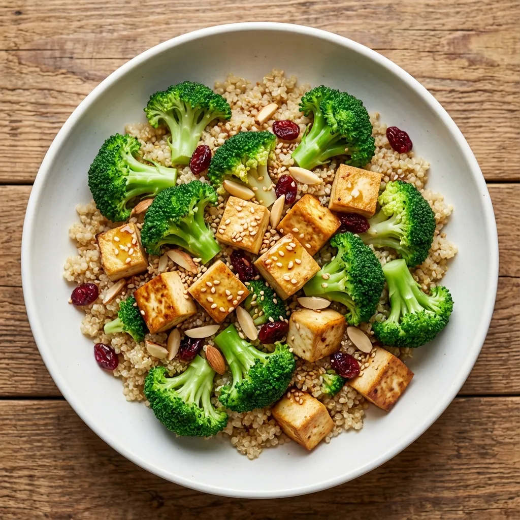 Ensalada de brócoli y tofu con quinua